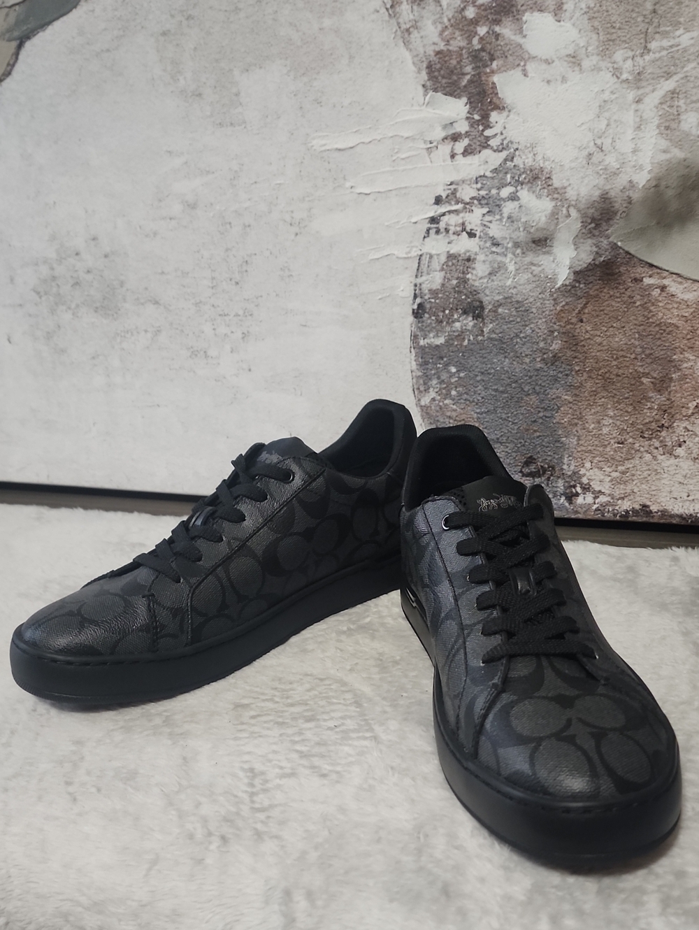 Coach Clip Signature Canvas Low Top Sneakers Black Charcoal Men's Size 10D